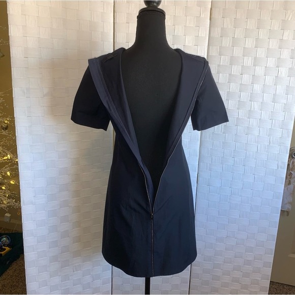 COS Blue Short Sleeve A Line Pleated Flowy Bottom Drop Waist Dress Sz 6 Full Zip - Picture 7 of 14